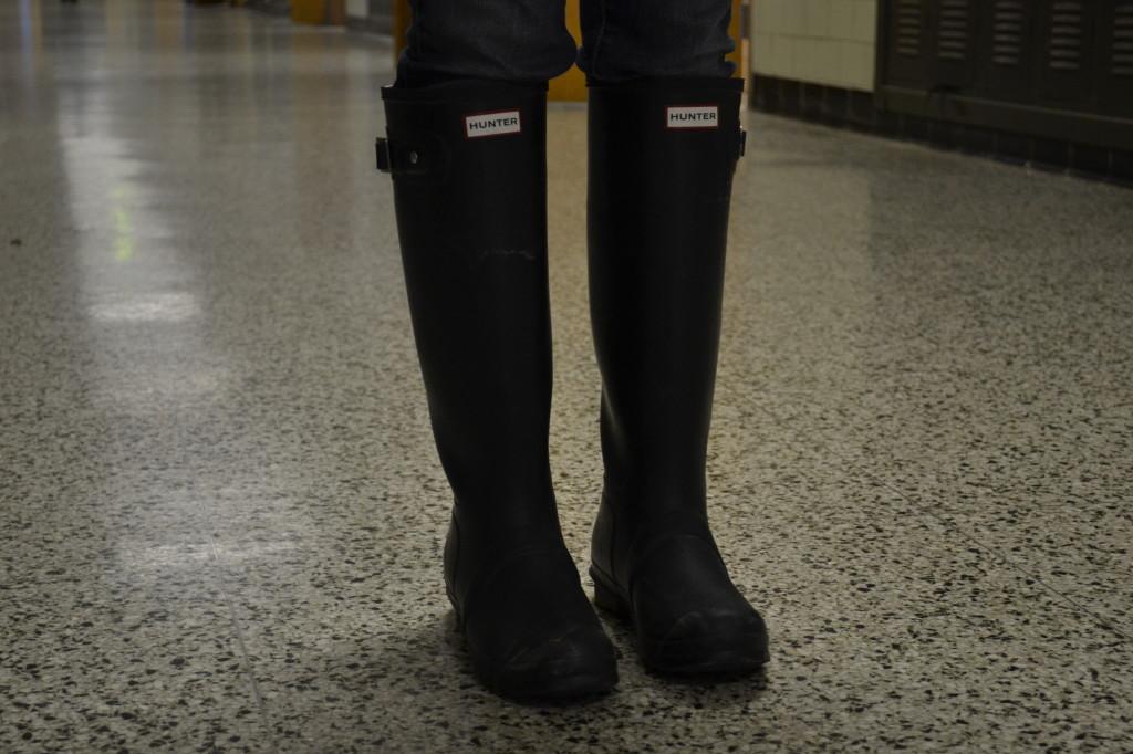 Photo by William Wheatley 
Hunter boots sell for anywhere from $125 to $795 dollars. Hunter boots were created to be worn out in the rain or on a farm. “They are way over-priced for the way they look, and are a waste of money,” said Patrick Wetzelberger.