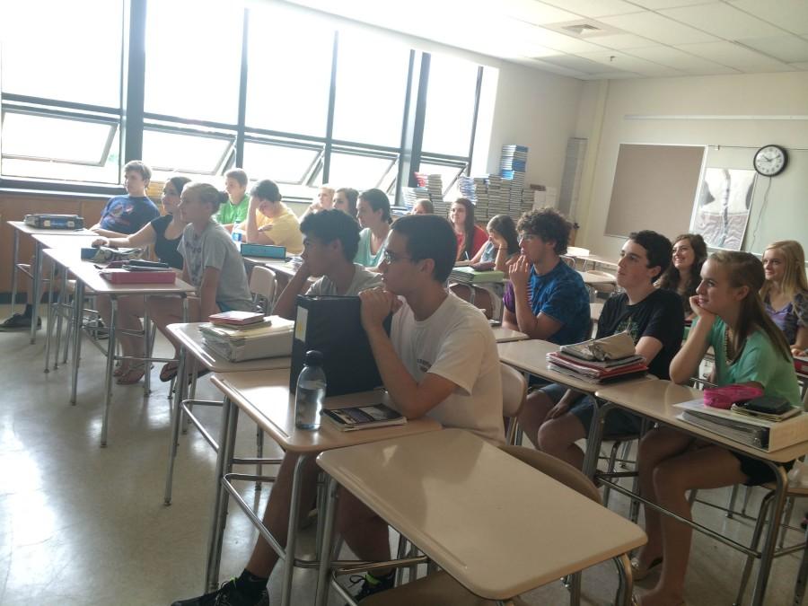 Photo by: Peyton Butt--
AP Psychology students watch a film and complete a worksheet relating to things they have learned in class throughout the year. 

