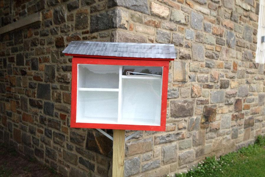 The Little Free Library stands near the auditorium doors. Nick Pindale(’14) built this for the Hereford community.