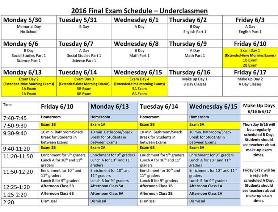 Underclassmen Exam Schedule 2016 FINAL