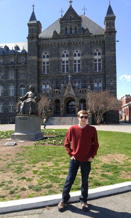 Sam Turnbaugh (17) stands in front of Georgetown University in Washington DC. Turnbaugh hopes to attend the college next fall.