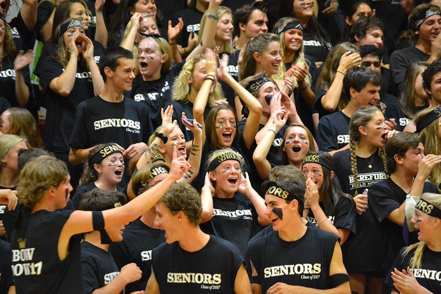 Seniors celebrate their 2016-17 Pep Rally.