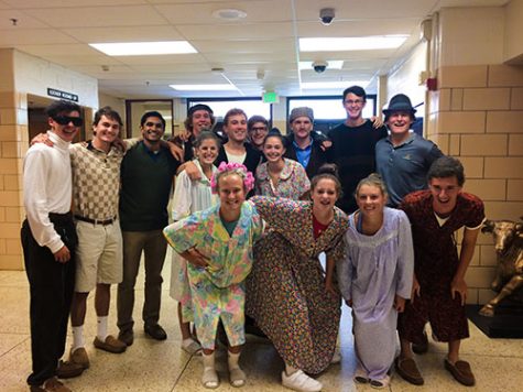 Seniors dress up as senior citizens for generation day during spirit week.