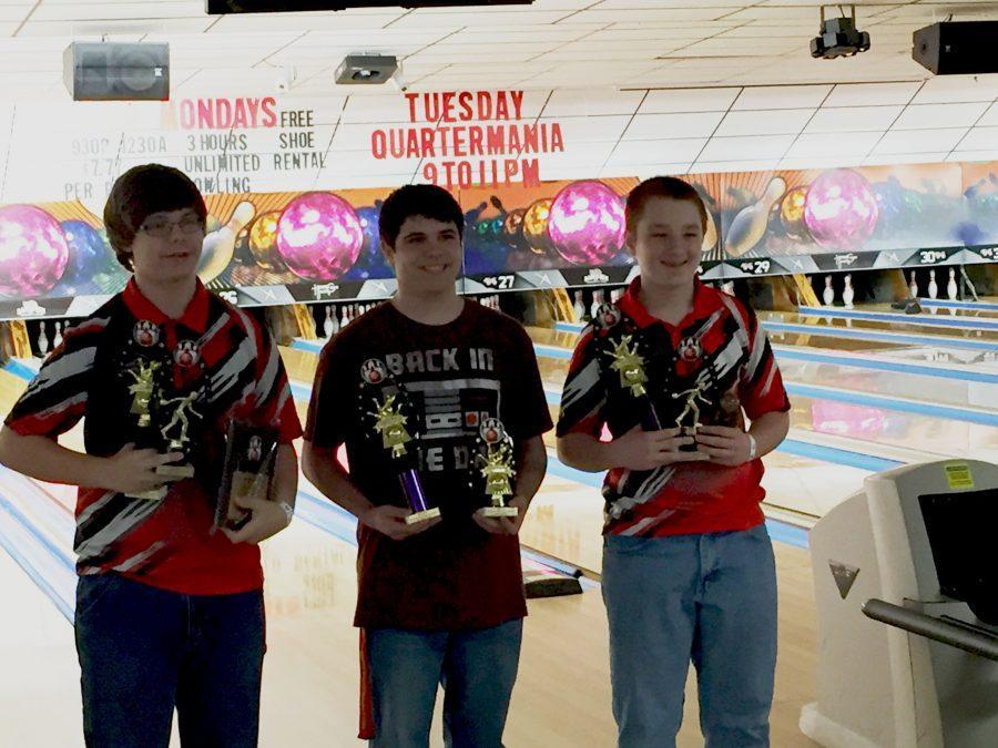 Allied bowler Addison Leisher ('20) stands among winners of the Pennsylvania Junior Bowling Tournament.  Liesher has won over 800$ in scholarship money in his bowling efforts.