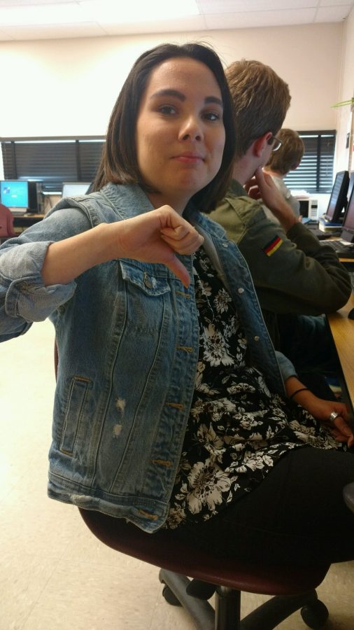 Caitlynn Hickey ('17) frowns after seeing PDA in the hallway. She talked about how it annoyed her.