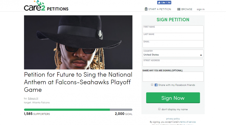 Future fans attempt to have him sing the national anthem against Russell Wilson's Seahawks. Future's hometown Falcons obliterated the Seahawks in this past years' playoffs. 