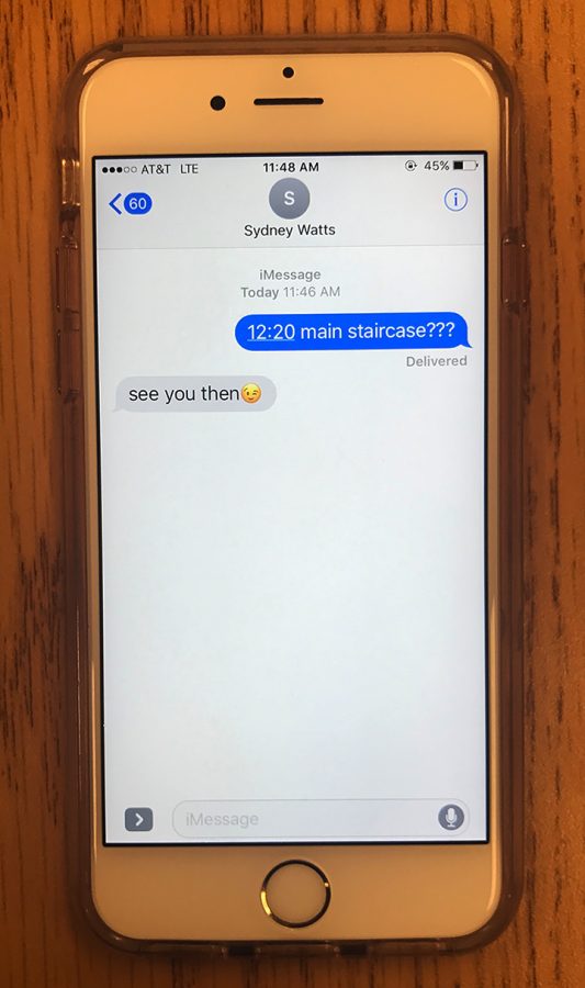 Photo By Emma Charles
Sydney Watts ('19) and her significant other plan to meet up during class. More and more of these incidents have been occuring in the school.