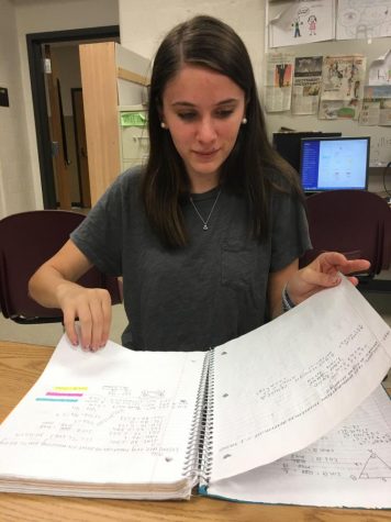Harbinger reporter Anna Jerrems (18) studies for her Algebra final. She has been studying diligently. 