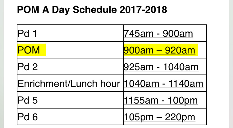 Thursday POM Schedule