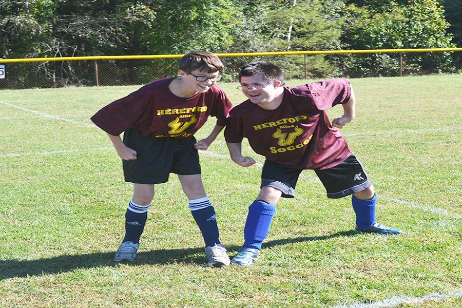 Teammates, Russell Stevenson (’20) and Soots goof-off during pregame warmups. Tim had the goal of the year in our game on Monday, Coach Jim Rhoads said.  They both scored a goal during the game. Russel describes Tim as The coolest guy Ive ever met. 