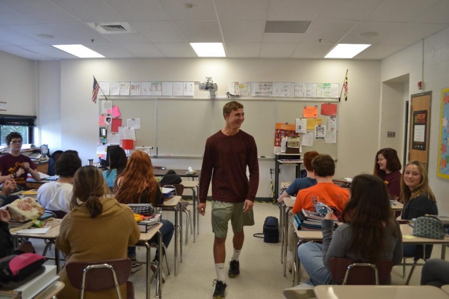 Sam Furman ('19) returns to his seat after reciting "Fairy-tale Logic" by A.E. Stallings. "I thought I portrayed it very well," Furman said. "There were certain words I think I should have emphasized more." 