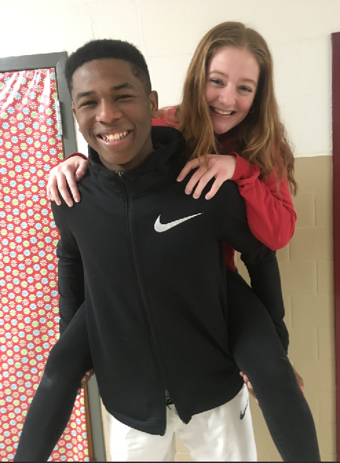 Eve Moore ('18) and Justin Smith ('18) share a laugh during enrichment. Both students felt that racism is a problem at Hereford. 