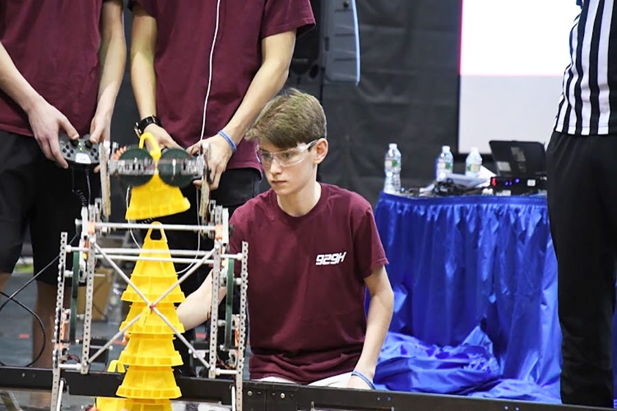 Brown controls his robot in the 201 VEX Maryland High School Championship Tournament. His team consisted of George Koutsoukos (20), Zac Perkins (18), and Stirling Fazio (19), who won their division. 