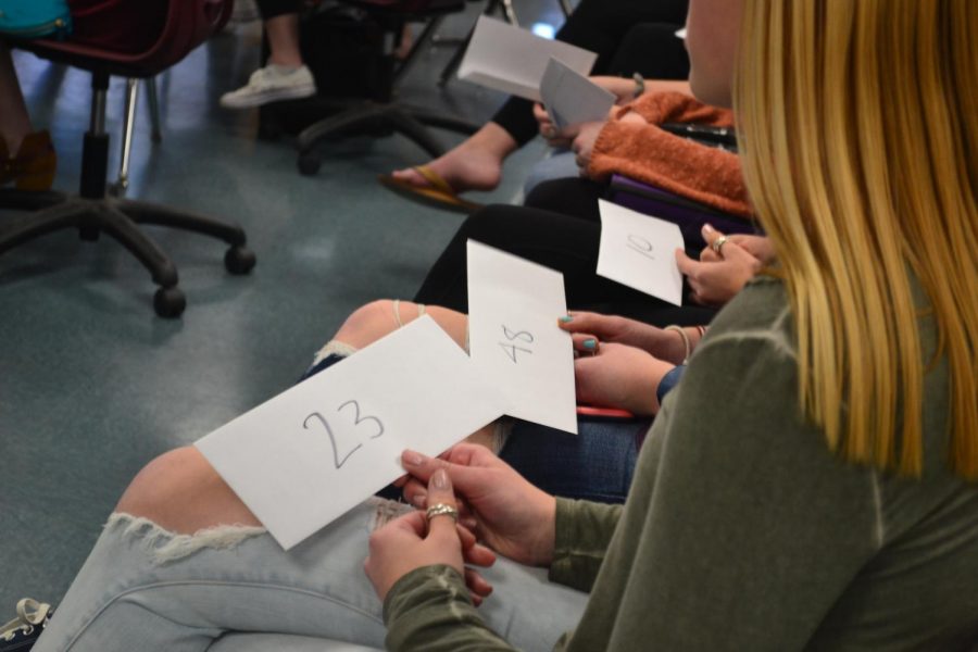 Members of Key Club receive their numbered envelopes which correspond to the minimum amount of money they must raise. "I have to raise $40 for the Thirsty 30 fundraiser," Katerina Kremer ('20) said. "So far I have asked fmail members to donate to help me reach my goal, and between Gabriella and me, we have raised $70."