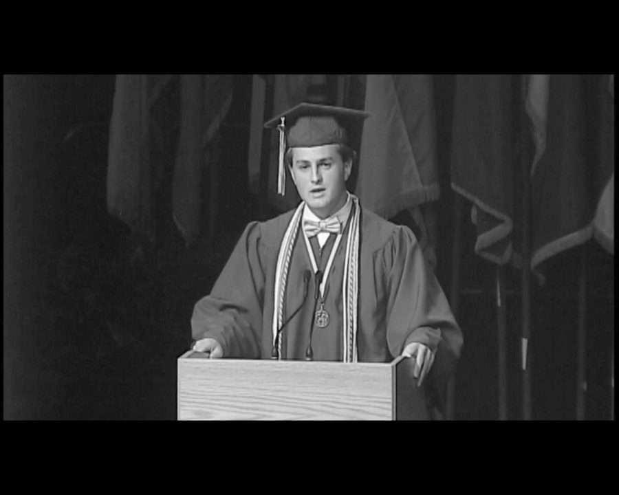 Tony Cabral ('17) addresses his class at graduation last year. Cabral hoped to inspire his class with a positive message of change in his speech he said. 