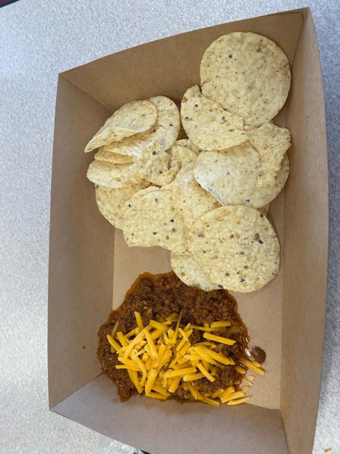 BCPS' taco beef with Tostitos Rounds is a 386 calorie dish. Students lined up in great anticipation for the item.