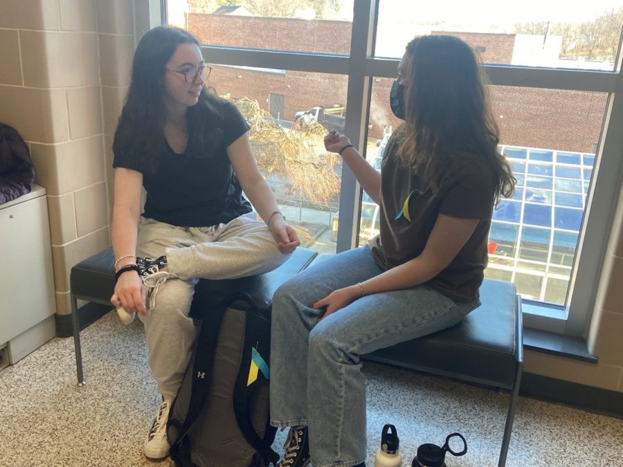 Sam Snyder (’23) and Sarah Flagle (’23) show how students have been sporting their yellow and blue ribbons to show support for the Ukraine, make sure to pay attention for more fundraisers and blood drive opportunities from clubs and honors societies. 