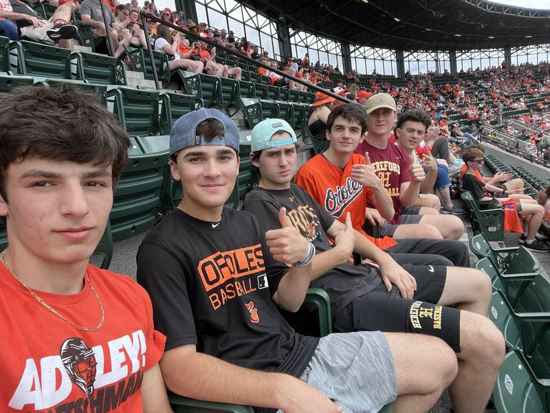2024 close friends Eddie Shamus, Jett Steller, Ryan Krucenski, Max Van Note, Ryan Larkin, and Judd Steller watch the O’s win a tight game against the New York Yankees. They have attended many games together throughout the years.  