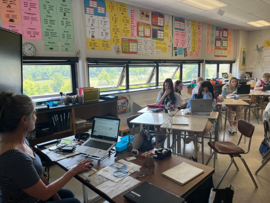 Language teacher Peggy Kopp puts Go Guardian on her AP French 5 student´s devices while they take their finals. 